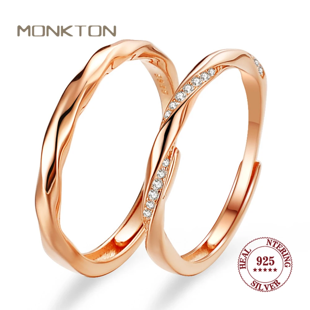 Monkton 925 Sterling Silver Mobius Ring for Women Twisted Rope Infinity Zirconia Wedding Band Couple Rings Valentine's Day Gift 