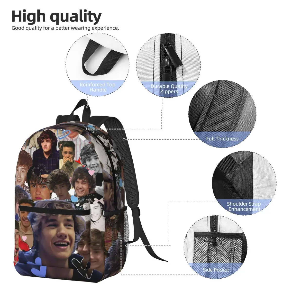 Liam Payne Photo Collage Backpack Student Boys Girls BookBag Children School Bag Computer Shoulder Bags for Men Women