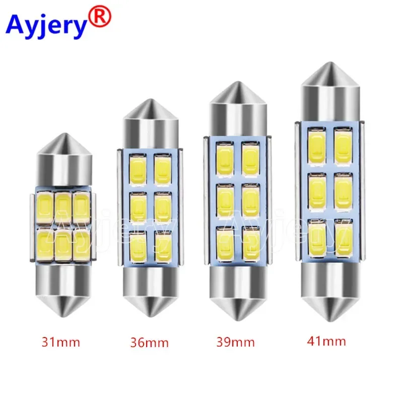 

AYJERY 200 шт./партия Festoon 6 smd СВЕТОДИОДНЫЙ CANBUS festoon 31 мм 36 мм 39 мм 41 мм C5W светодиодный Error Free 5630 5730 Интерьер белый 12V светодиодный