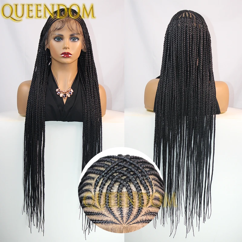 Full Lace 36 Inch Synthetic Braid Wig Handmade Crochet Box Braids Goddess Wig for Black Women Knotless Cornrow Plait Braided Wig