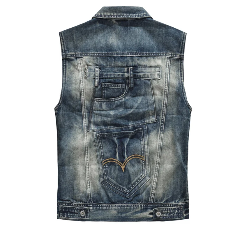 Men's Denim Vest Big Pocket Retro Blue Waistcoat Sleeveless Jeans Jackets Large Size Hip Hop Jean Coats Casual