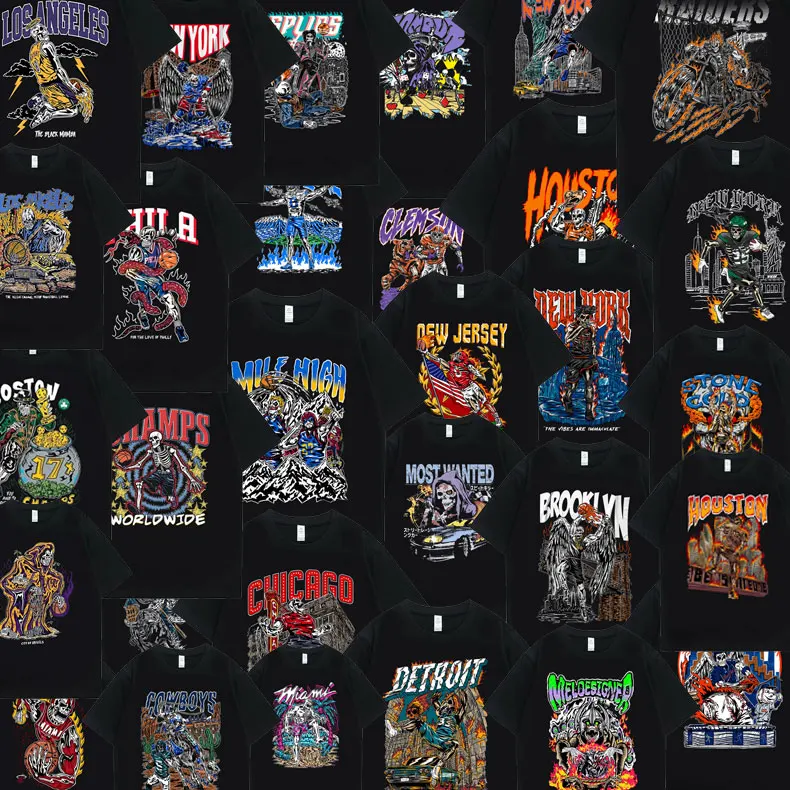 

American Vintage Skeleton Graphic T-shirts Men's Skull Basketball Streetwear Men Fashion Oversized Tshirt Male 100% Cotton Tees