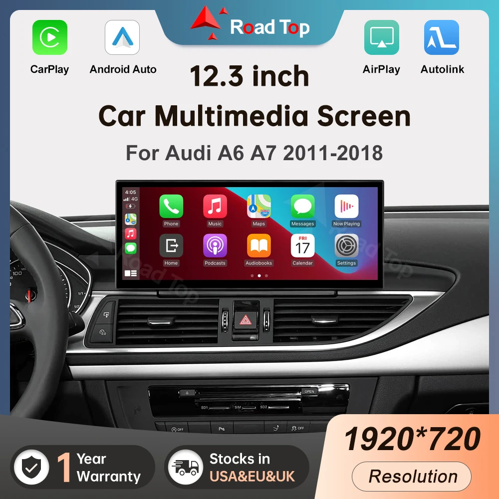 12.3'' Linux Screen Multimedia Display For Audi A6 C6 A7 2011-2018 3GMMI HN+ RMC MHI2 With Wireless Carplay Android Auto Airplay