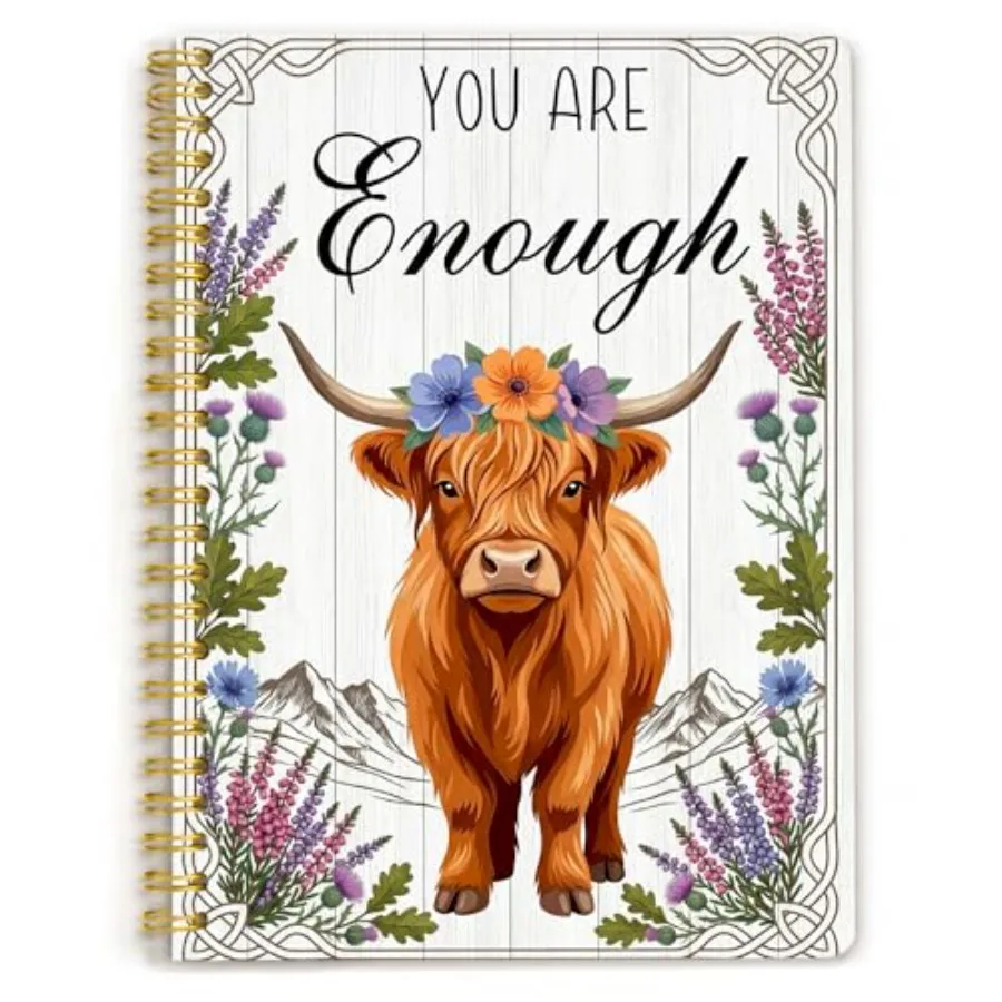 

Highland Cow Aesthetic Journal Notebook, A5 Lined Spiral Bound Notes, 160 Pages Heavyweight Hardcover Notebooks for Note Taking