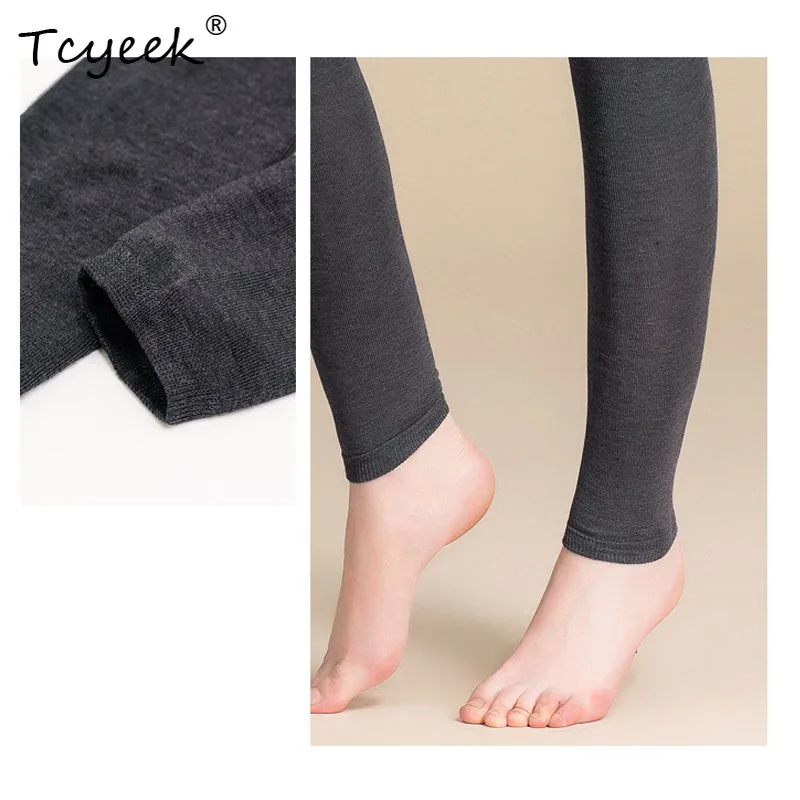 Tcyeek Dames Hoge Taille Legging 50% Zijde 30% Katoen 20% Spandex Effen Slanke Dikker Legging Dieptepunt Broek 2023 Nieuwe B37126QC