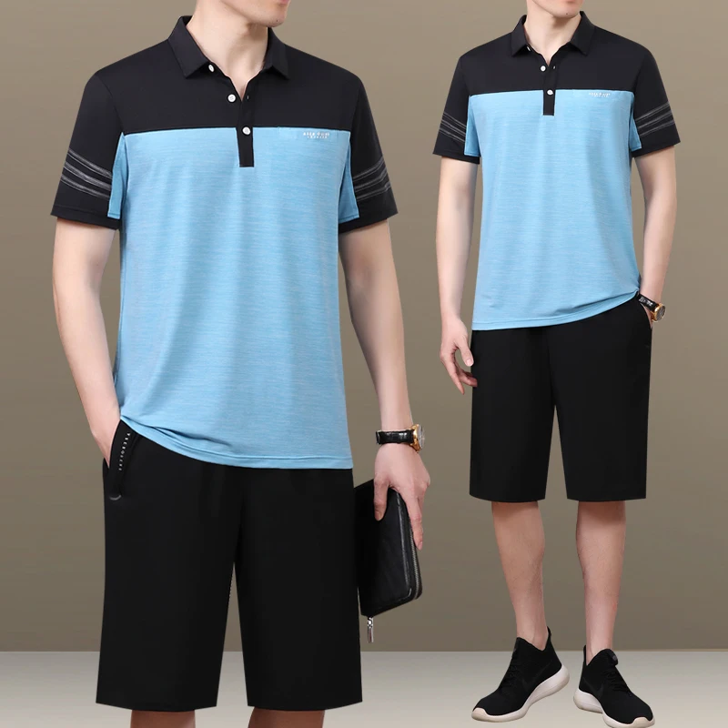 

Ice Silk ort Sve T-irt Dad Clothes Set Spor Qui Dry Summer Wear for Middle-Aged Men Busin Casual Loose Fit