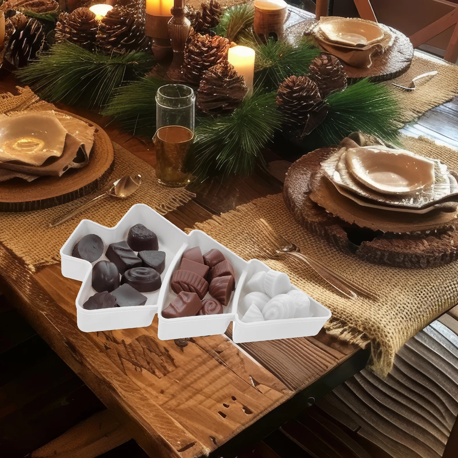 

Christmas Tree Shape Fruit Plate Light Blue Plastic 3 Grid Nuts Snacks Tray Household Serving Tray Portable Party Dish