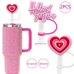 2PCS Straw Cover Cap Pink Hello,8mm Silicone Straw Topper Lovely for Tumbler Cup Accessories, Reusable Dustproof Straw Plug