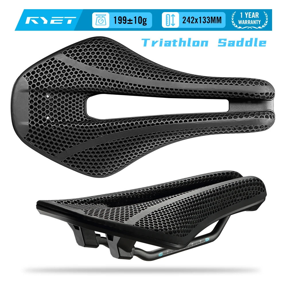 RYET 3D-Gedruckter TT-Sattel 242x133mm VCM Carbonfaser-Schiene Kurze Nase Aero-Design Hochleistungsfähig für Zeitfahren und Triathlon