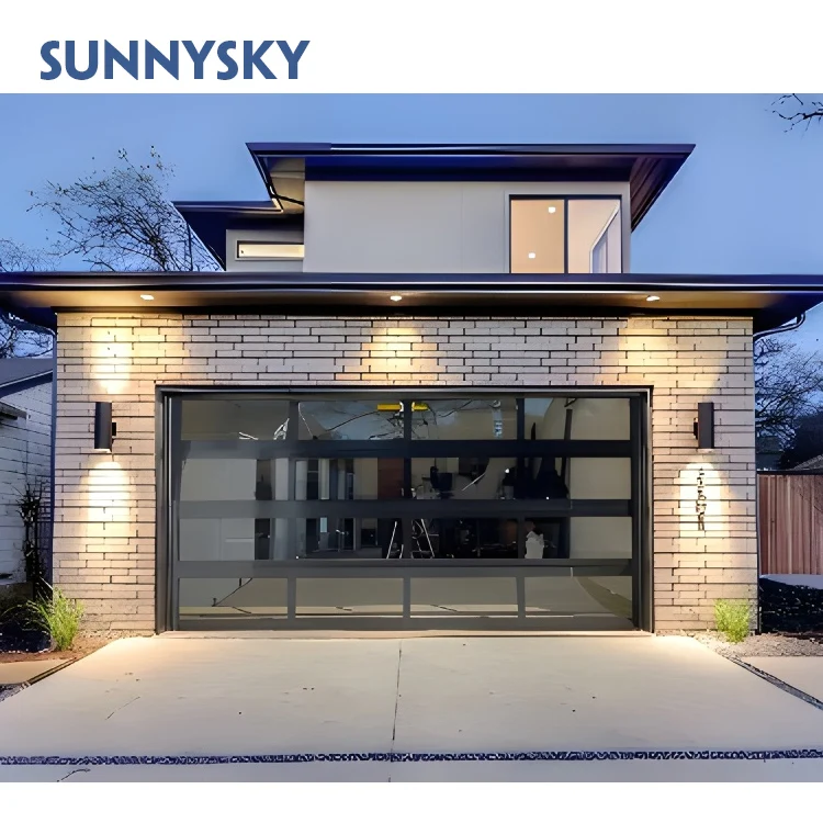 Sunnysky Modern Minimalist Design Exterior Aluminum Garage Door Impact Proof Glass Garage Door