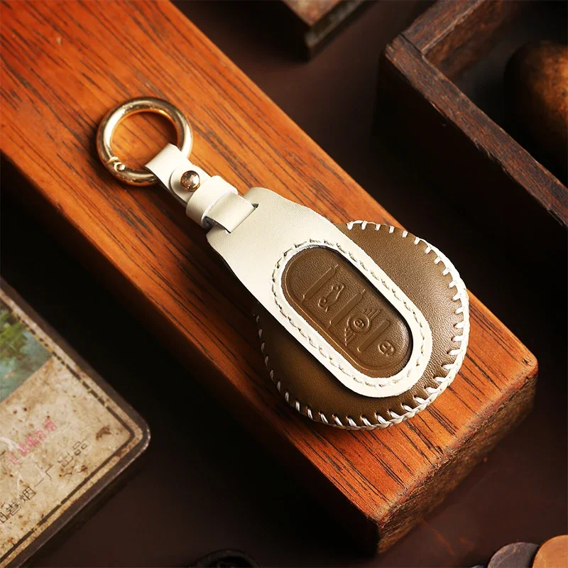 Leather Car Key Case Cover Fob Protector Accessories Keyring for BMW Mini Countryman Cooper F54 F55 F56 3 Button Keychain Holder view 4