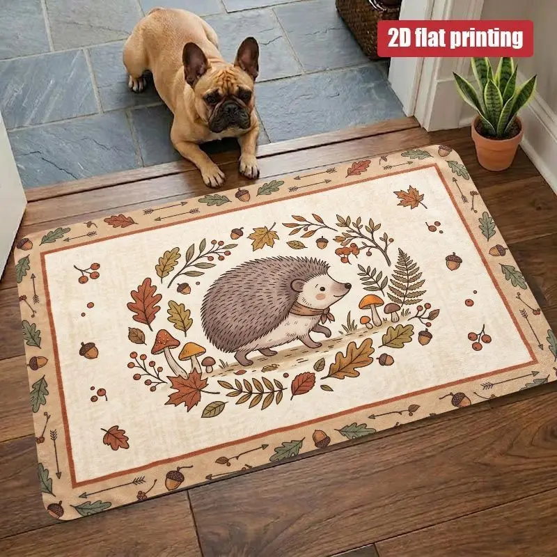 Autumn Hedgehog Pinecone Forest Theme Non Slip Door Mat Floor Mat For Entryway Bathroom Kitchen Living Room