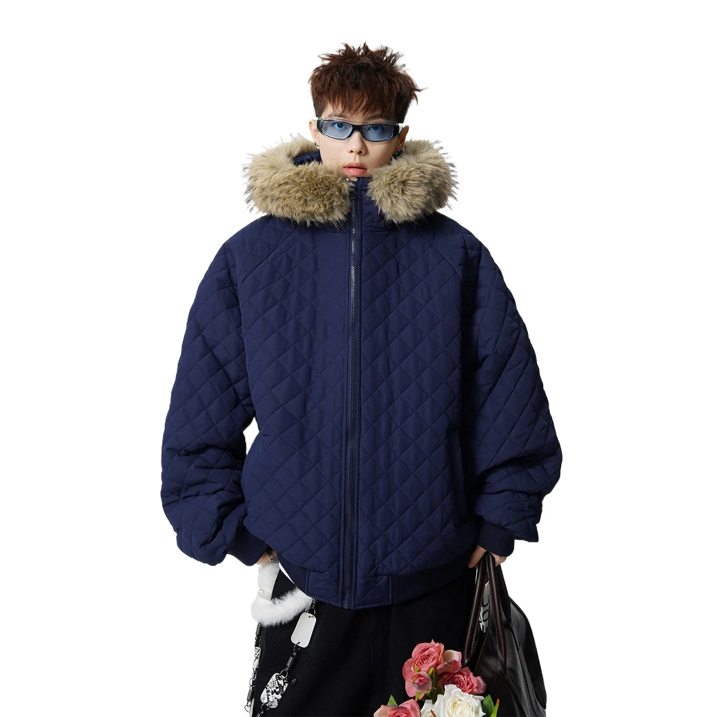 

Men's Fashion Winter Warm Jacket With Fur Hood Loose Fit Vibe Style Cotton Padded Thermal Overcoat Oversized Hip Hop Outerwear