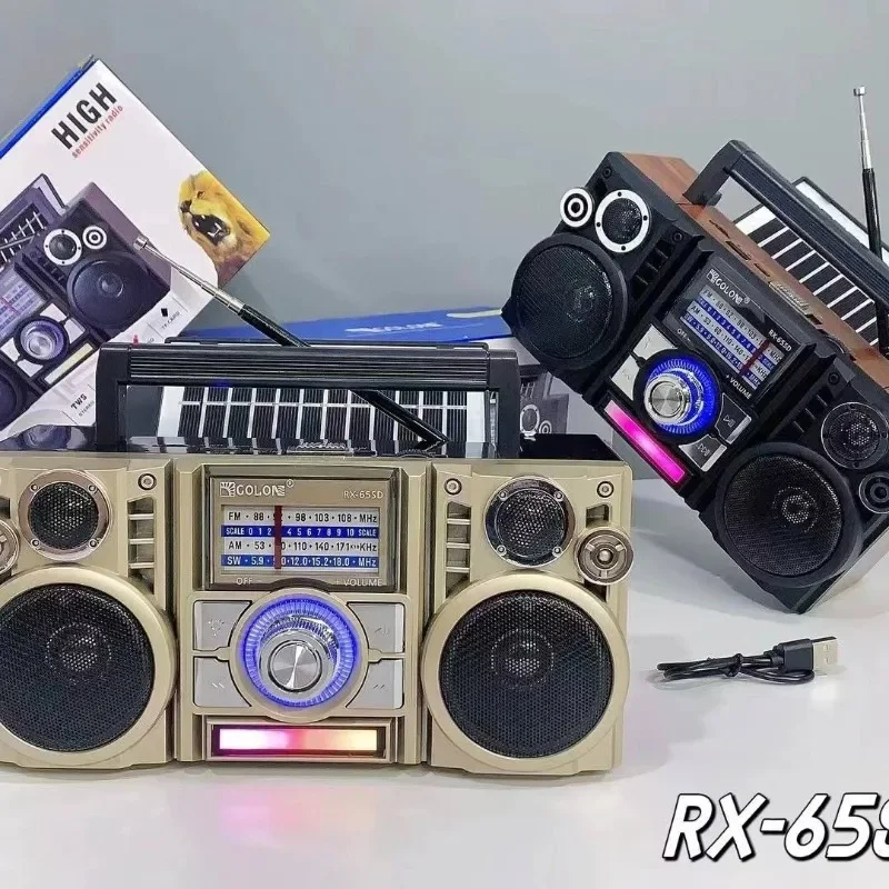 빈티지 RX-65SD 솔라 라디오 블루투스 스피커 휴대용 야외 다기능 카드 스피커 TWS AM FM SW 3 밴드 라디오 고출력