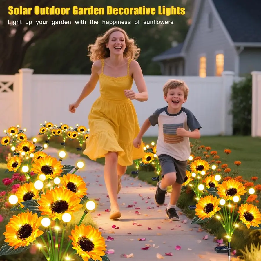 أضواء ديكور الحديقة الخارجية، 4 عبوات عباد الشمس مع أضواء اليراع، أضواء الزهور الشمسية المقاومة للماء، هدايا عيد الميلاد للنساء الأم Gr