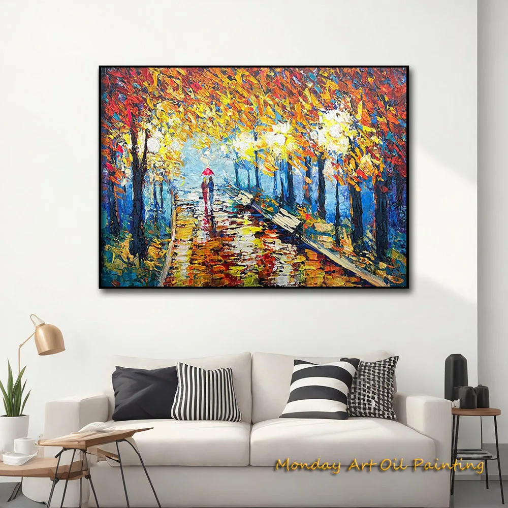 Autumn Forest Large Trees Hand Painted Oil Painting On Canvas Boho Landscape Art Trees  Abstract Wall Decor Fedex Shipping Cost