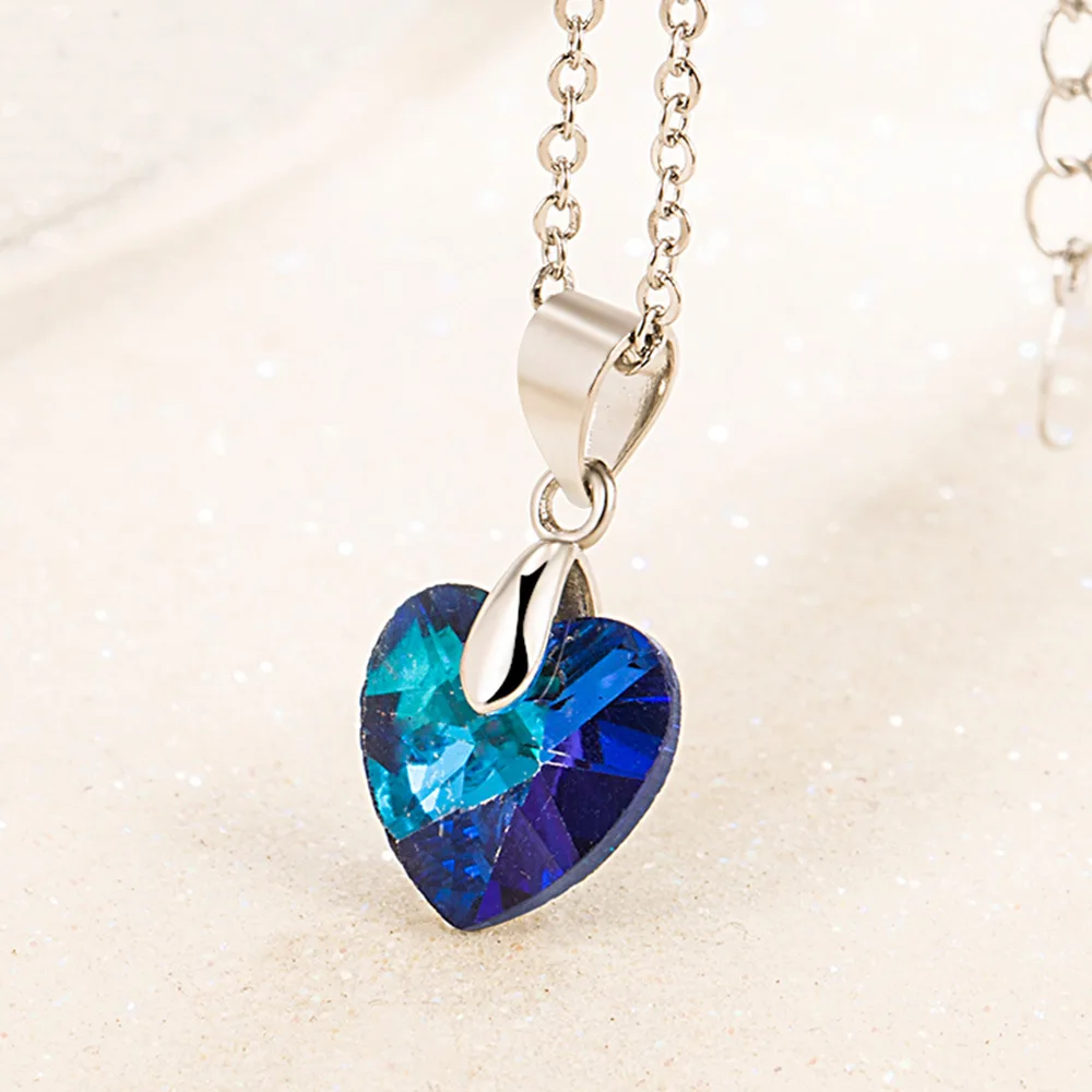 925 Sterling Silver Heart Blue Zircon Necklaces With Pendant For Women Ladies Luxury Jewelry Accessories Argent 925 Jewellery