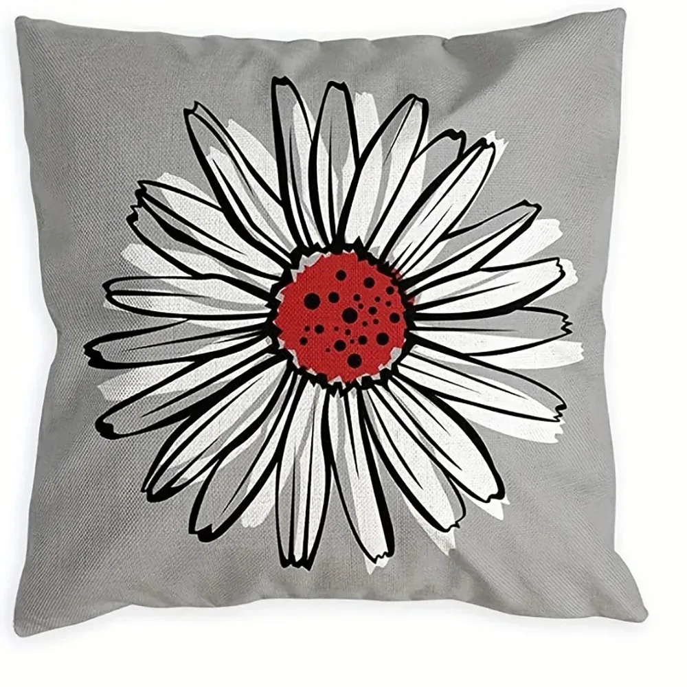Red Grey Floral Pillowcase 2D Flat Printed Peach Skin Cushion Cover Modern Abstract Flower Decor for Sofa Living Room Bed