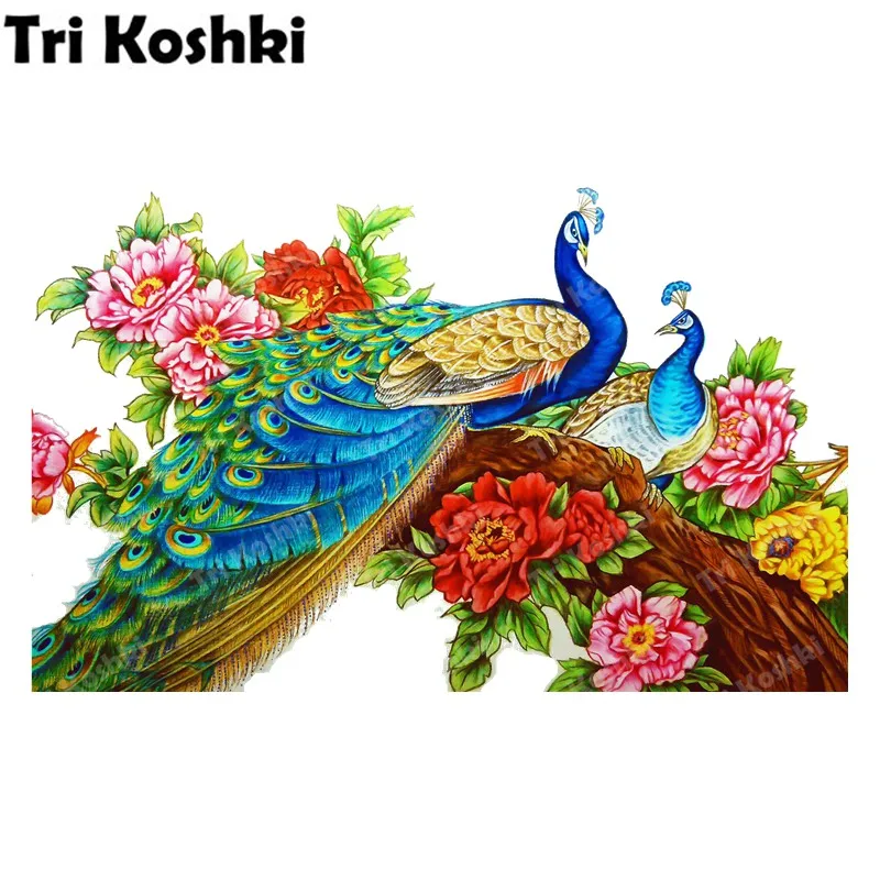 Tri koshki RC059 Art Print Peacock Flowers Wall Sticker Waterproof Decal PVC Home Decoration Door Living Room Headboard stickers