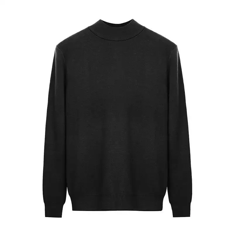 2024 European and American Men's New Fashion Simple Half-high Neck Solid Color Long-sleeved Knitted Sweater for Winter.