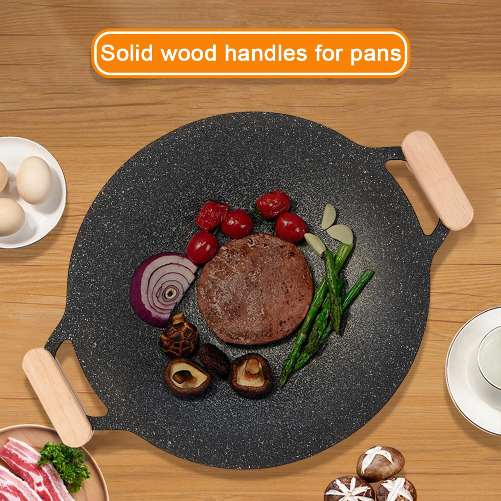 Solid Wood BBQ Pan Handle Anti Scald 2Pcs Grill Pan Insulated Grip Heat Resistant for Cookware Sauce Pan Sauteing Grilling Pan