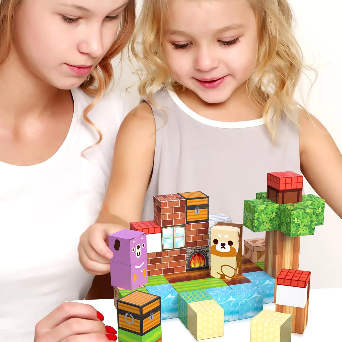 Blocs magnétiques, jouets empilables de construction, blocs magnétiques du monde naturel de prairie, choix idéal pour les jeux en plein air et l'école