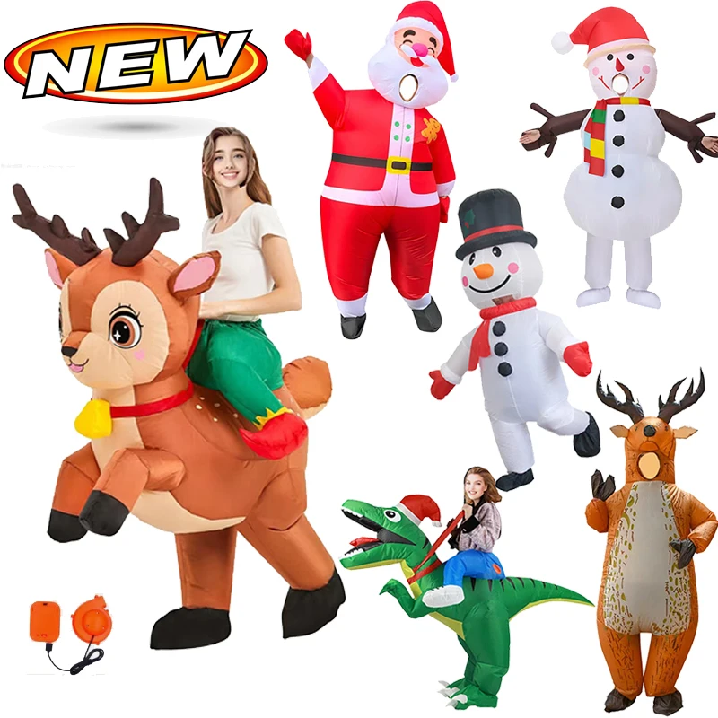 Christmas Adult Inflatable Fancy Dress Santa Claus Snowman Elk Kids Inflatable Clothes Unisex Party Cosplay Funny Costume