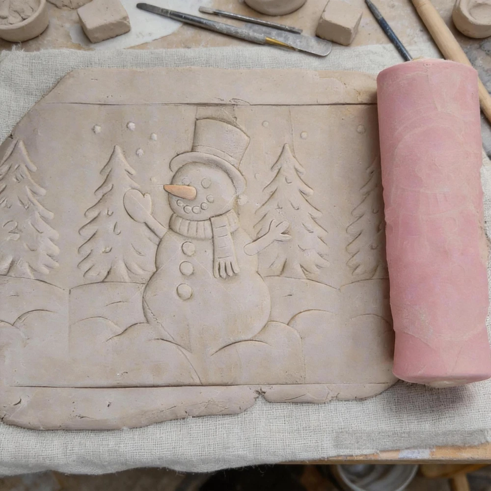 DIY Töpferwerkzeug - PLA Tannenwald-Schneemann-Muster Ton-Relief-Texturroller für Polymer-Ton, Keramik und mehr – Detail 3
