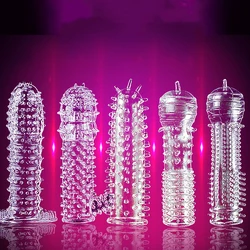 Condom Penis Sleeve Male Enlargement Time Delay Spike Clit Massager Cover Crystal Clear Condoms Adult Sex Toy For Men