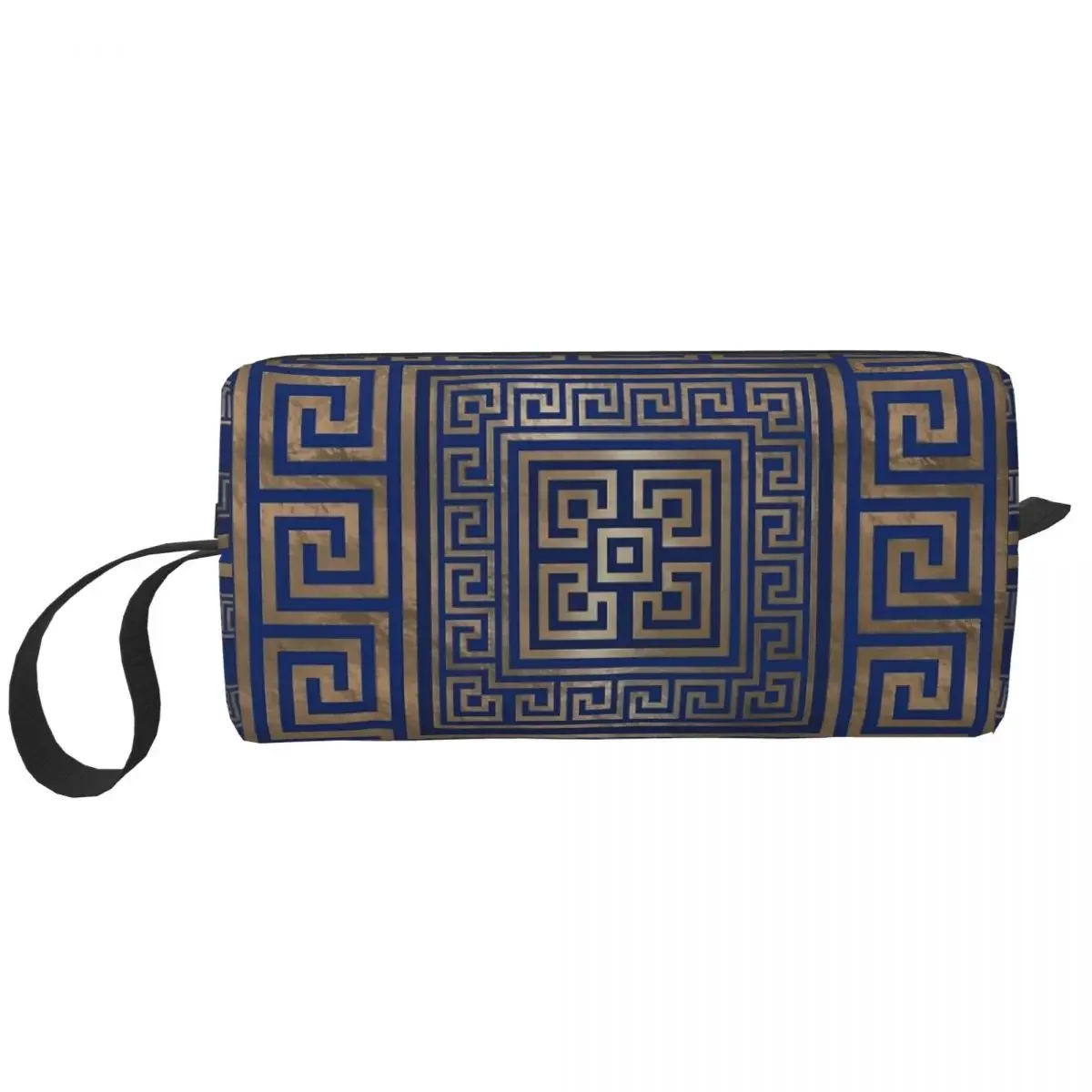 

Greek Key Ornament Geometric Meander Blue Large Makeup Bag Zipper Pouch Travel Cosmetic Bags Organizer for Unisex