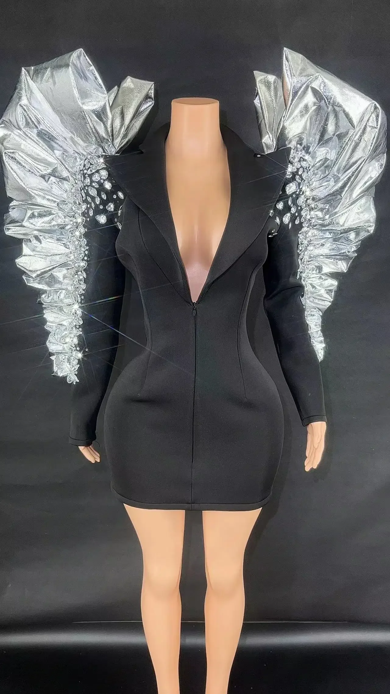 Birthday Party Outfit Sparkly Women Rhinestone Black Blazer  Drag Queen Cloth  Stage Singer Performance Costume