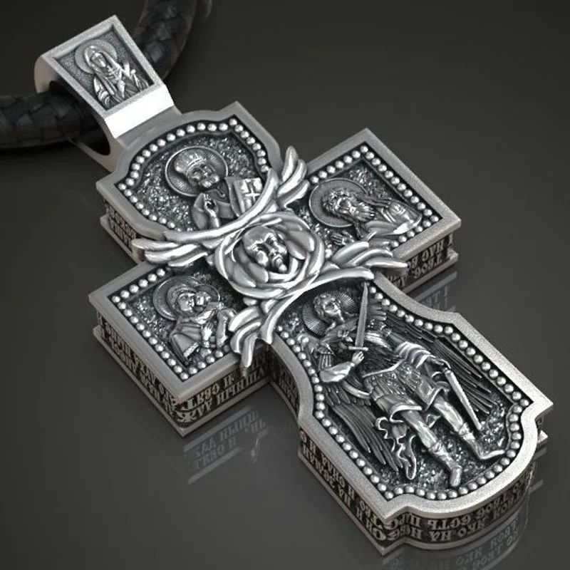 จี้ไม้กางเขนใหญ่แบบพระภิกษุ น้ำหนัก 29.5 กรัม ไม้กางเขนสำหรับสวดมนต์ ศาสนาคริสต์ออร์โธดอกซ์ตะวันออก เงินแท้ 925 ดีไซน์ทันสมัย