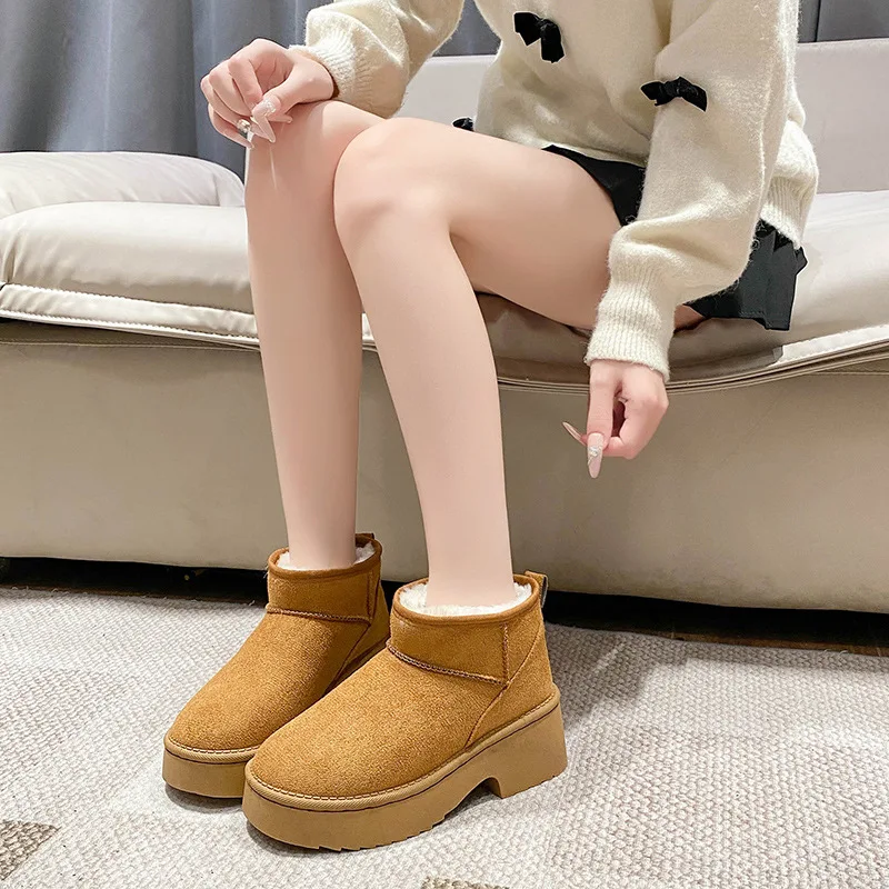 

Warm Furry High Heel Comfortable Short Snow Boots for Women Winter Fashionable Versatile Fish Tail Booties Rubber Sole