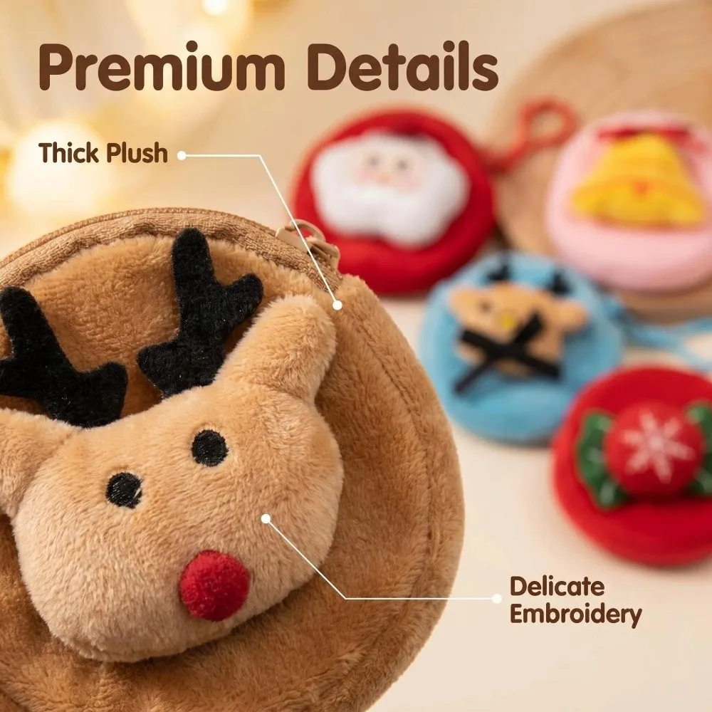 6 Stück niedliche Weihnachts-Geldbörsen mit Glockenmotiv, Cartoon-Elch-Mini-Geldbörse, praktischer Weihnachtsmann-Schlüsselanhänger, Reißverschlussbeutel, Weihnachtsgeschenk – Detail 8