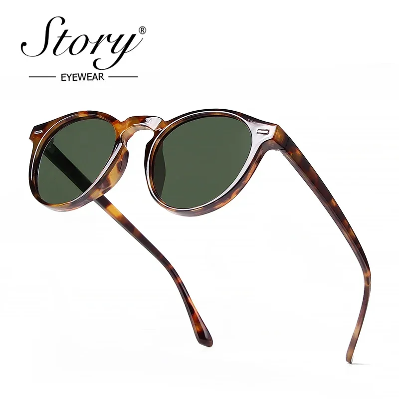 STORY Vintage Rivet Tortoiseshell piccoli occhiali da sole rotondi per uomo donna 2024 Brand Design Classic Green occhiali da sole Gafas De Sol