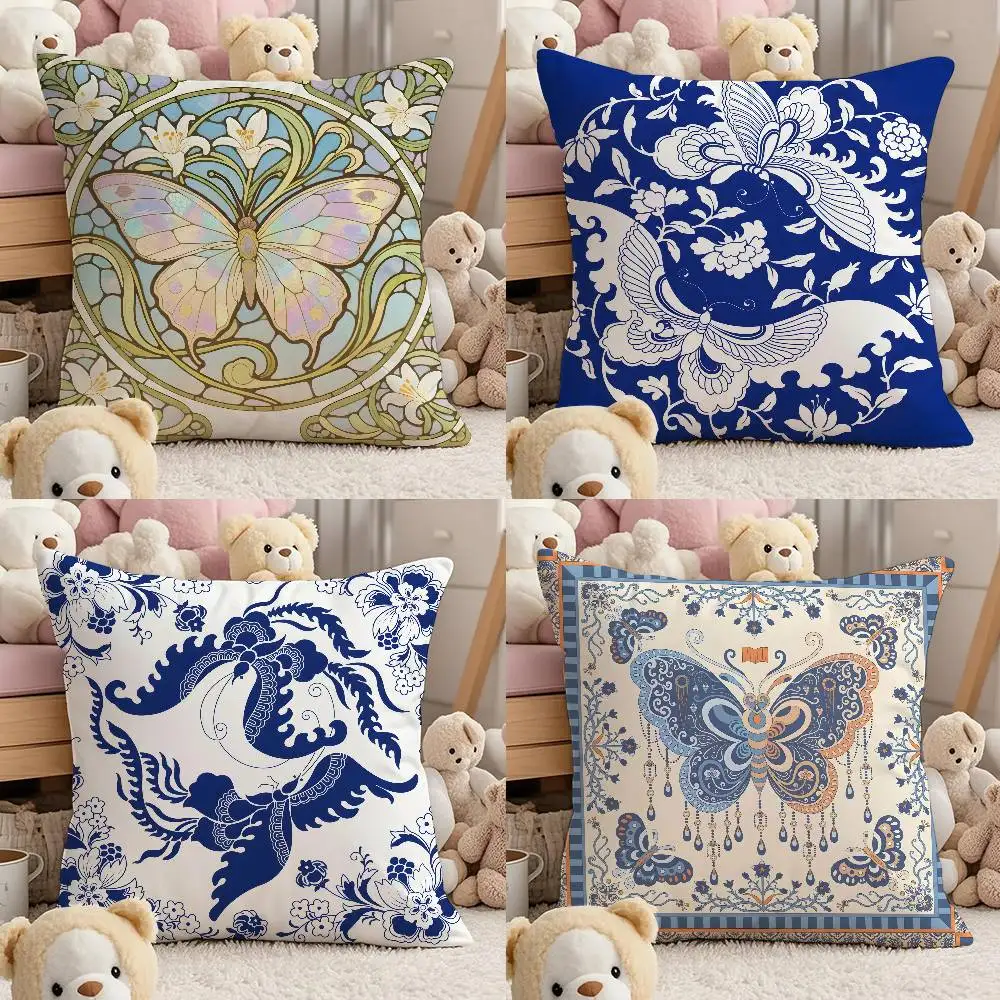 

Butterfly Pattern Anime Pillow Case Comfort Sofa Bed Silky Elegant Invisible Zipper Custom Decorative Cushion Cover