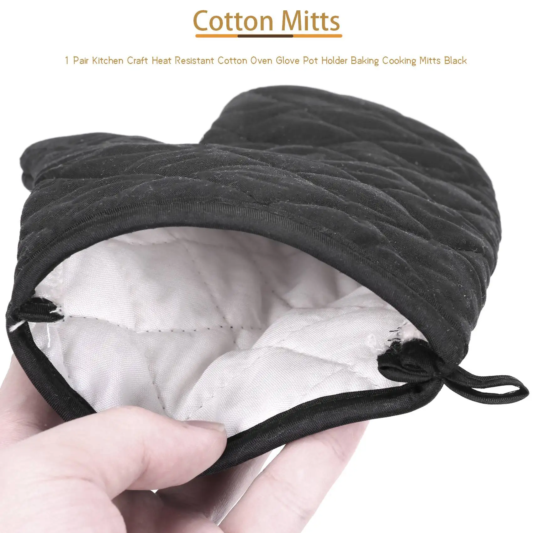 A78I 1 Pair Heat Cotton Oven Glove Pot Holder Baking Cooking Mitts Black