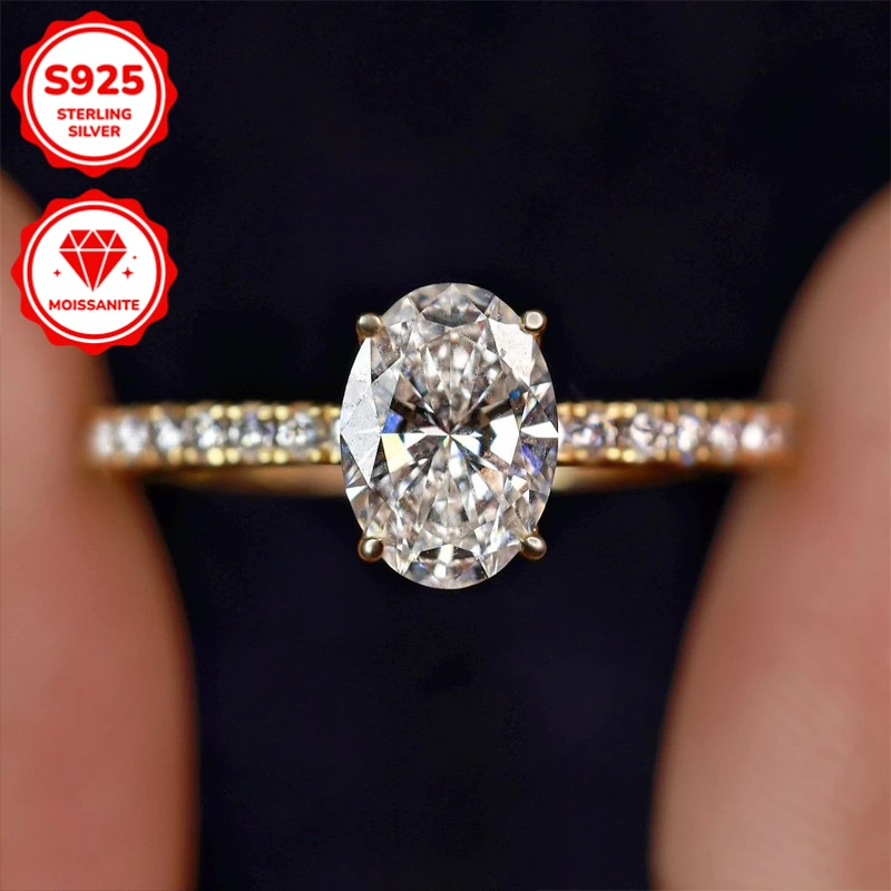 1pc 1/2/3Carat Simple and Stylish Oval Moissanite Ring, 925 Silver, As A Gift for The Anniversary or Valentine's Day.