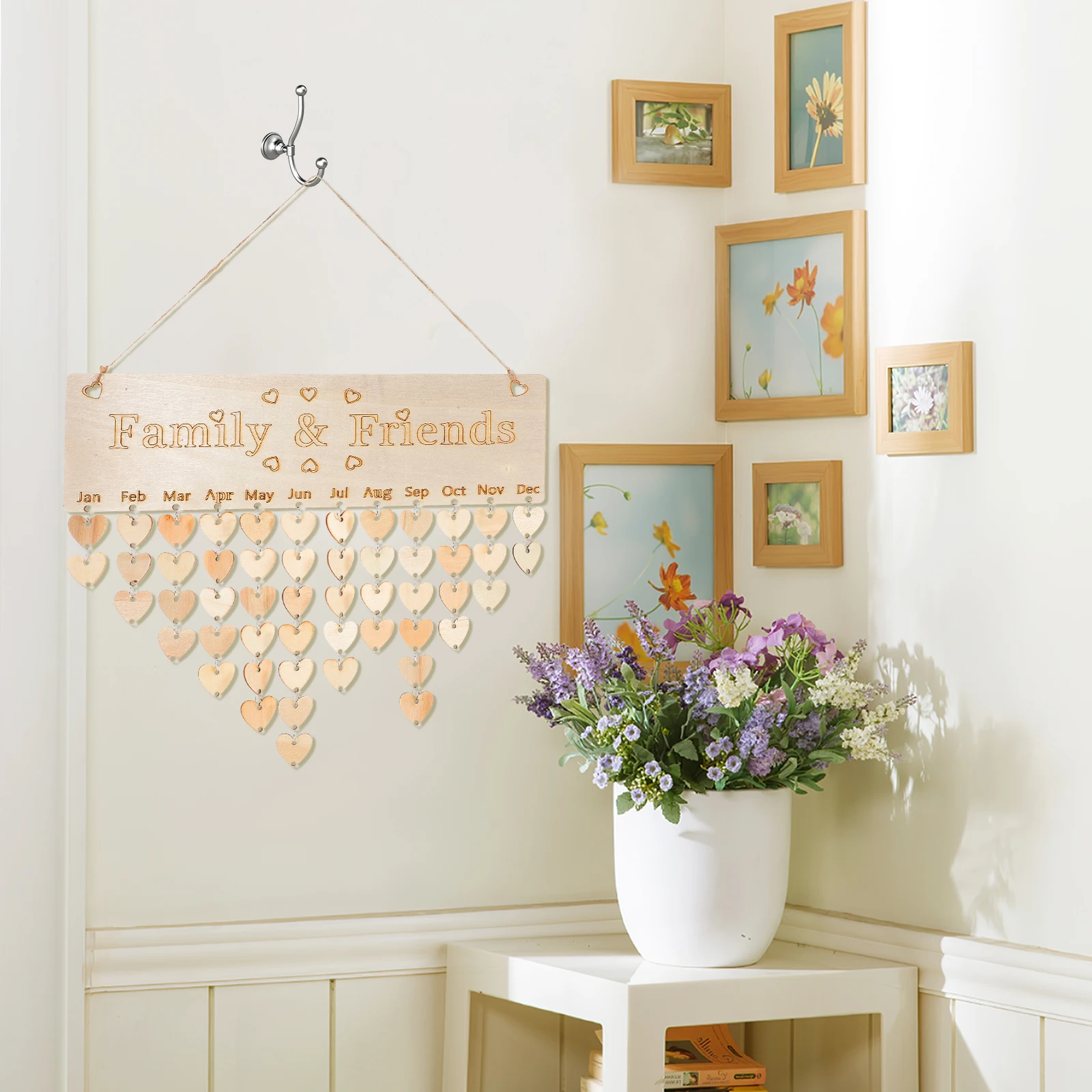 

1 set 1 Set Wooden Calendar Hanging Decor Family Birthday Reminder Board Rustic Diy Wall Art For Living Room Bedroom Home Office