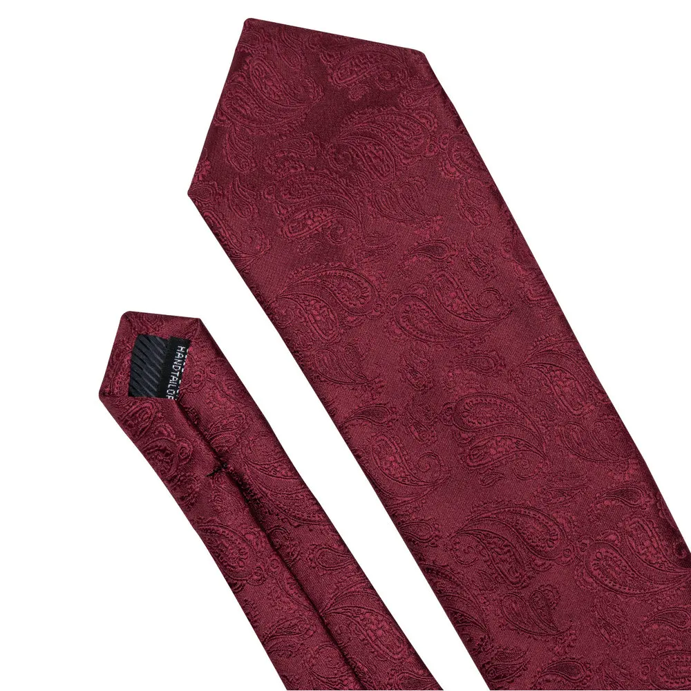 Exquisite Rust Red Silk Ties For Men Designer Pasiley High Quality Handkerchief Cufflinks Set Wedding Party Business Barry.Wang