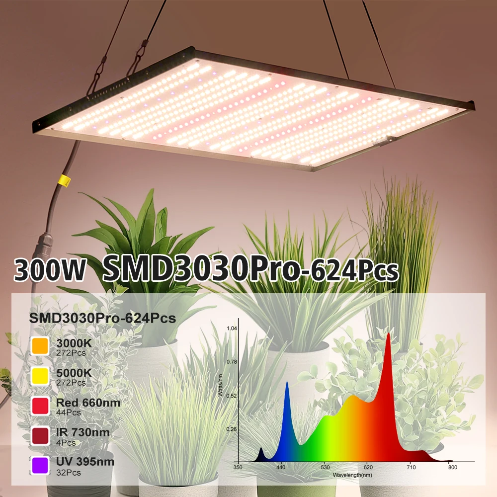 300W LED Growth Lamp Aluminum Structure with Dimming Button Plant Lamp Greenhouse Flower and Vegetable Full Spectrum Lighting