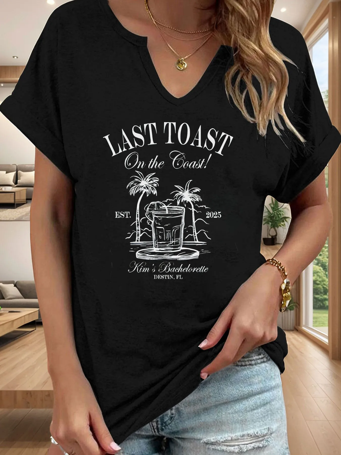 

LAST TOAST ON THE GEAST Женская футболка с буквенным принтом и короткими рукавами с v-образным вырезом, летние повседневные топы для женщин