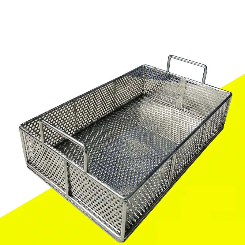 Food Grade Stainless 304 Kitchen Sink Drain Basket Rack Storage Fruit Vegetable Drainer Meat Frying Basket with Handle 5MM Holes