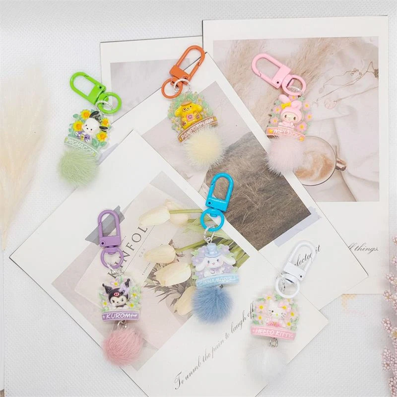 Sanrio Cartoon Keychain Cute Hello Kitty Cinnamoroll Kuromi Melody Pompompurin Fur Ball Bag Pendants Backpack Accessories Gifts