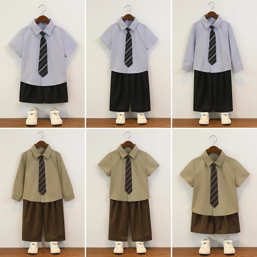 Children Boys Short Sleeves 3PCS Set Formal Elegant Kid Boy Wedding Suit Gentleman Boy Piano Host Speech Chorus Performance Suit