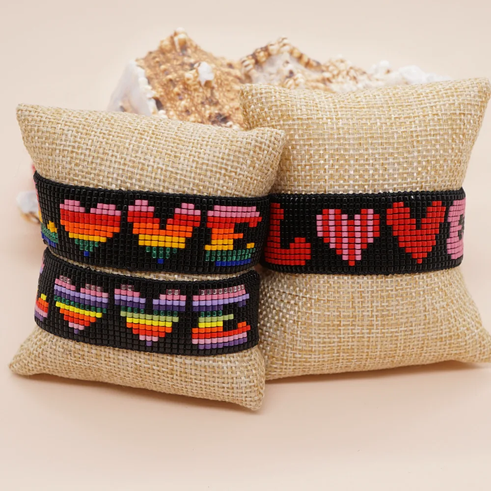 

Богемия Браслет из рисовых бусин Регулируемая форма сердца Буква Измешивание цветов Ручная работа Индивидуальный творческий модный браслет из бисера