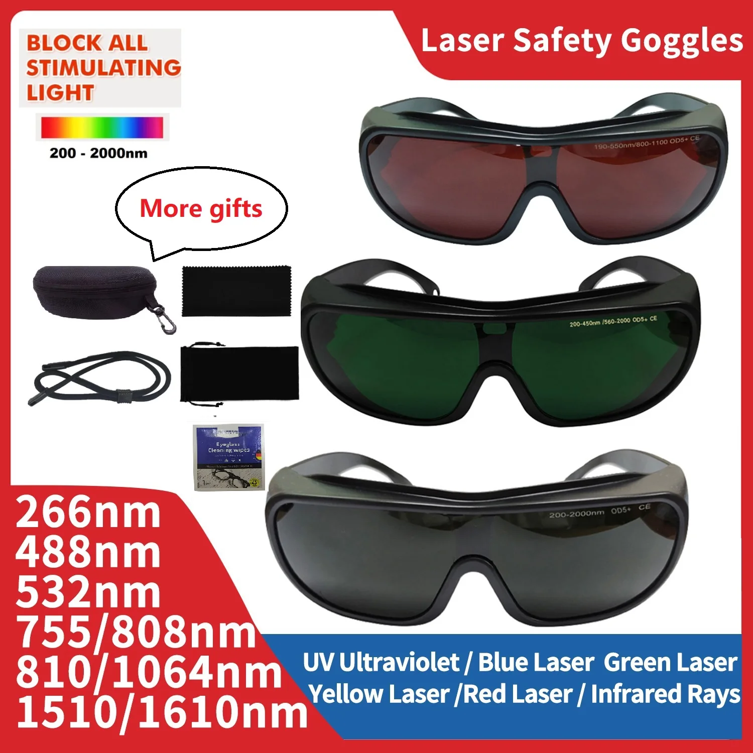 Laser Safety Glasses 200nm-2000nm IPL Protective Goggles for Laser Hair Removal and Cosmetology Operators with Eye Protection