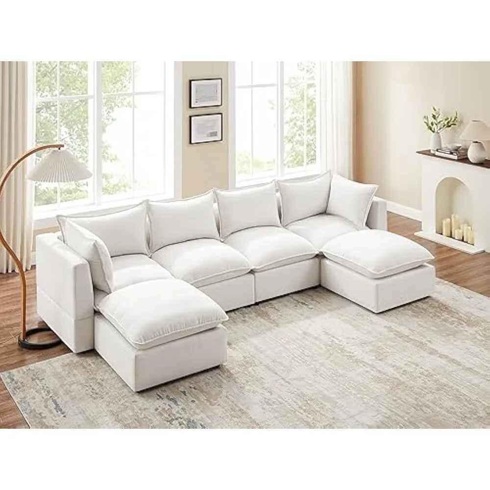 

Modular Sectional Sofa, Convertible U Shaped Sofa Couch, Modular Sectionals with Ottomans, 6 Seat Sofa Couch with Chaise