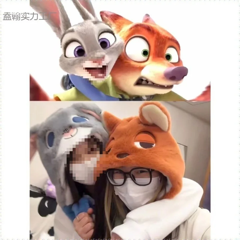 

Cute Couple Winter Hats Madly Animal City Disney Cartoon Judy Niki Fox Moving Ears Cosplay Accessories Anime Derivatives