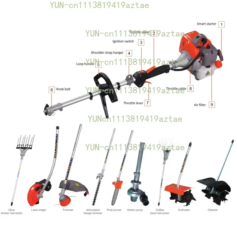 52cc Multi Function 5 in 1 Garden Tool - Brush Cutter, Grass Trimmer, Chainsaw,